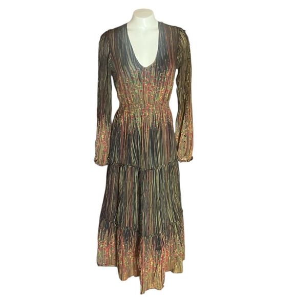 Ecru Connelly Long Sleeve Smocked Waist MIDI open Button Sleeves Dress Sz XS - Picture 1 of 11